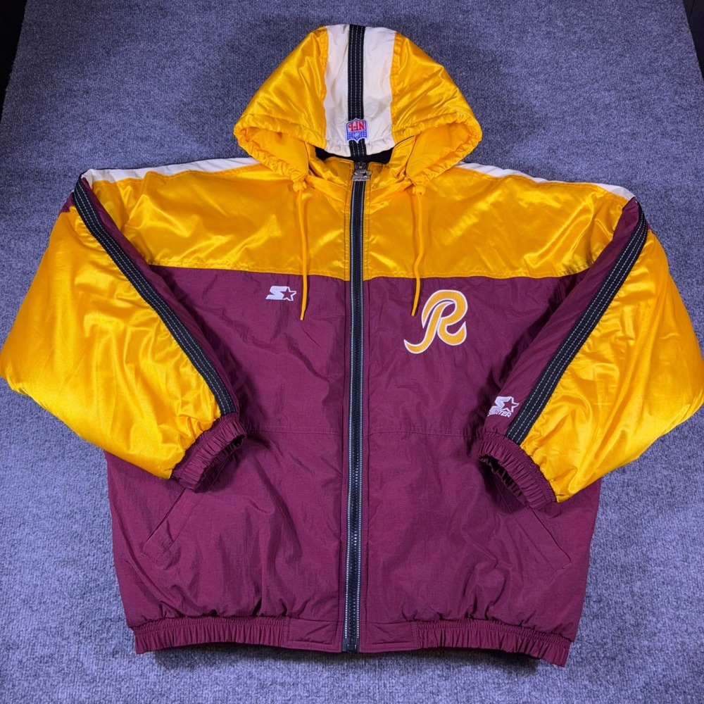 Vintage Starter NFL Pro Line Washington Redskins Puffer Jacket Hooded Mens XL